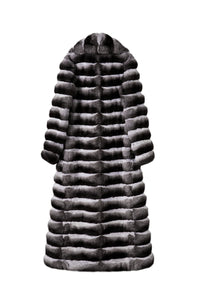Luxurious Long Chinchilla Fur Coat with Button Closure for Women in Winter Fashion
