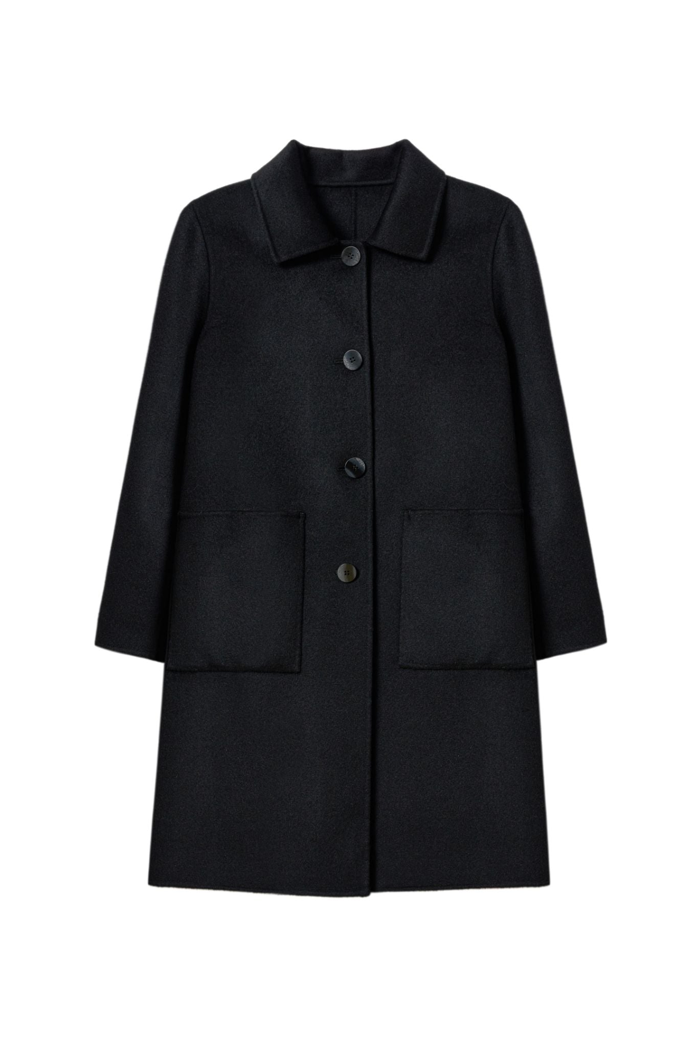 Black Slim-Fit Versatile Coat with Wool Double-Sided Collar