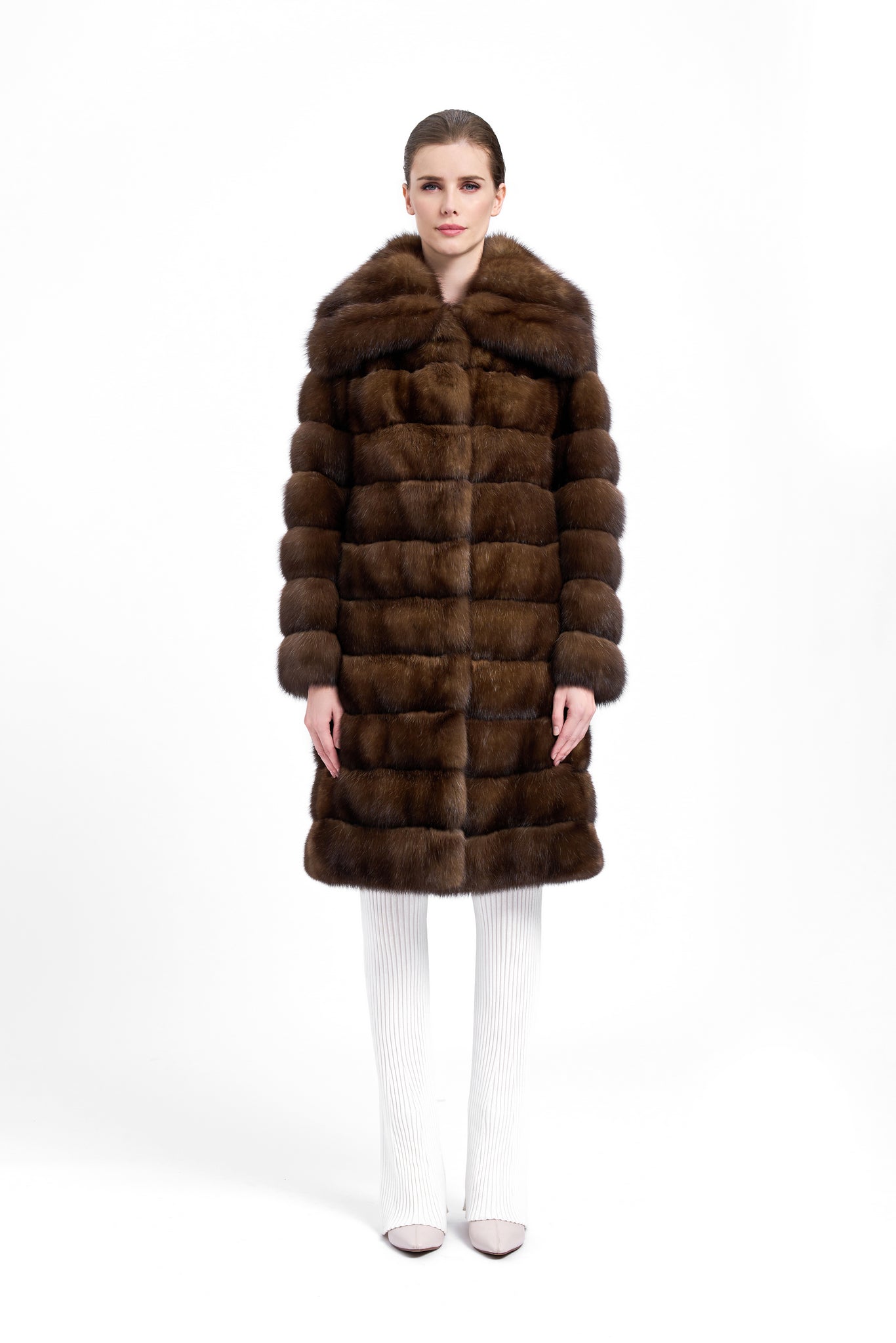 Luxurious Long Sable Fur Coat with Button Closure for Women in Winter Fashion