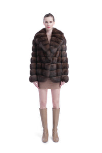 Luxurious Sable Fur Coat with Button Closure for Women in Winter Fashion