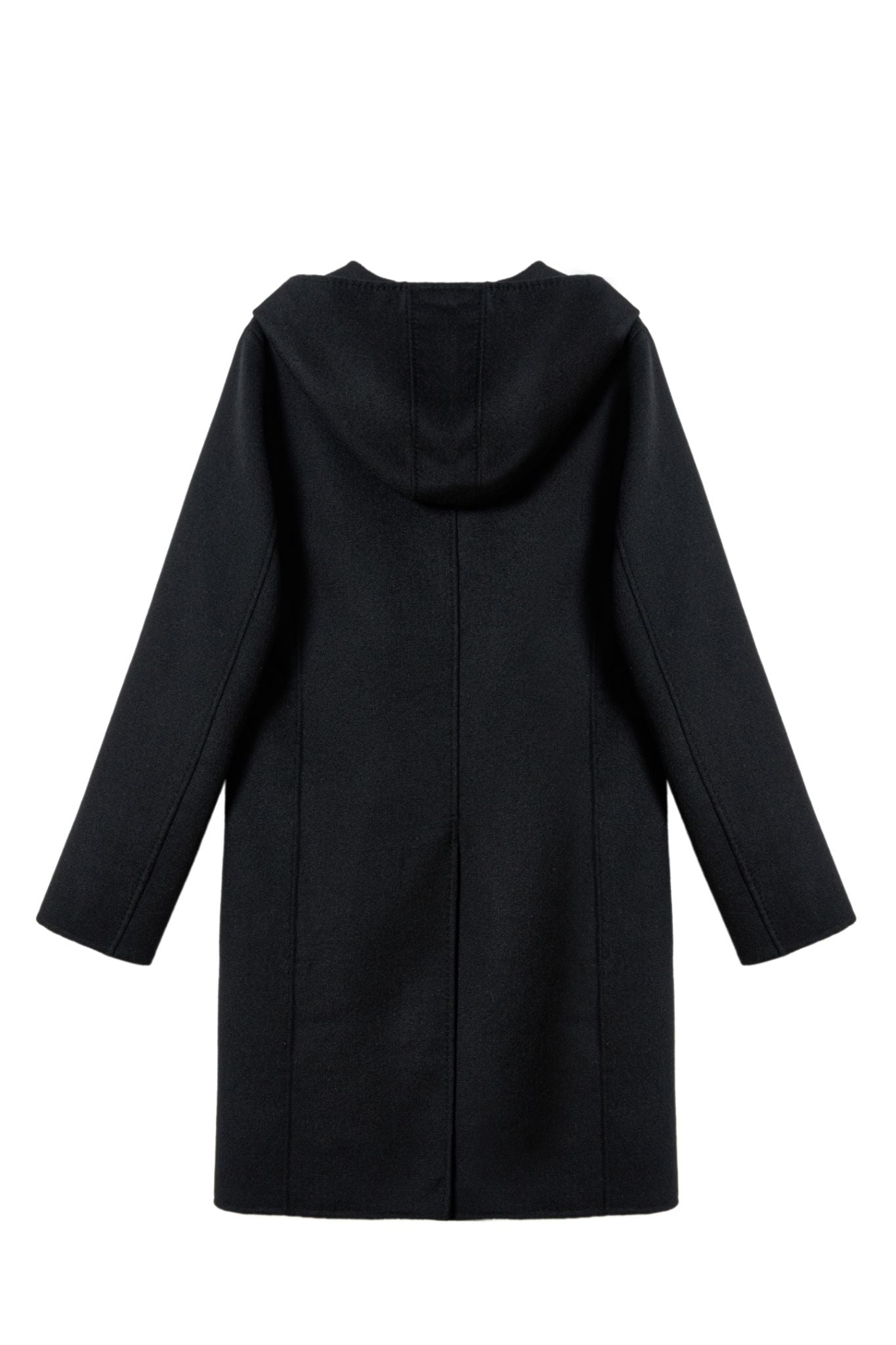 100% Wool Black Hooded Slim Fit Commuter Coat for Women