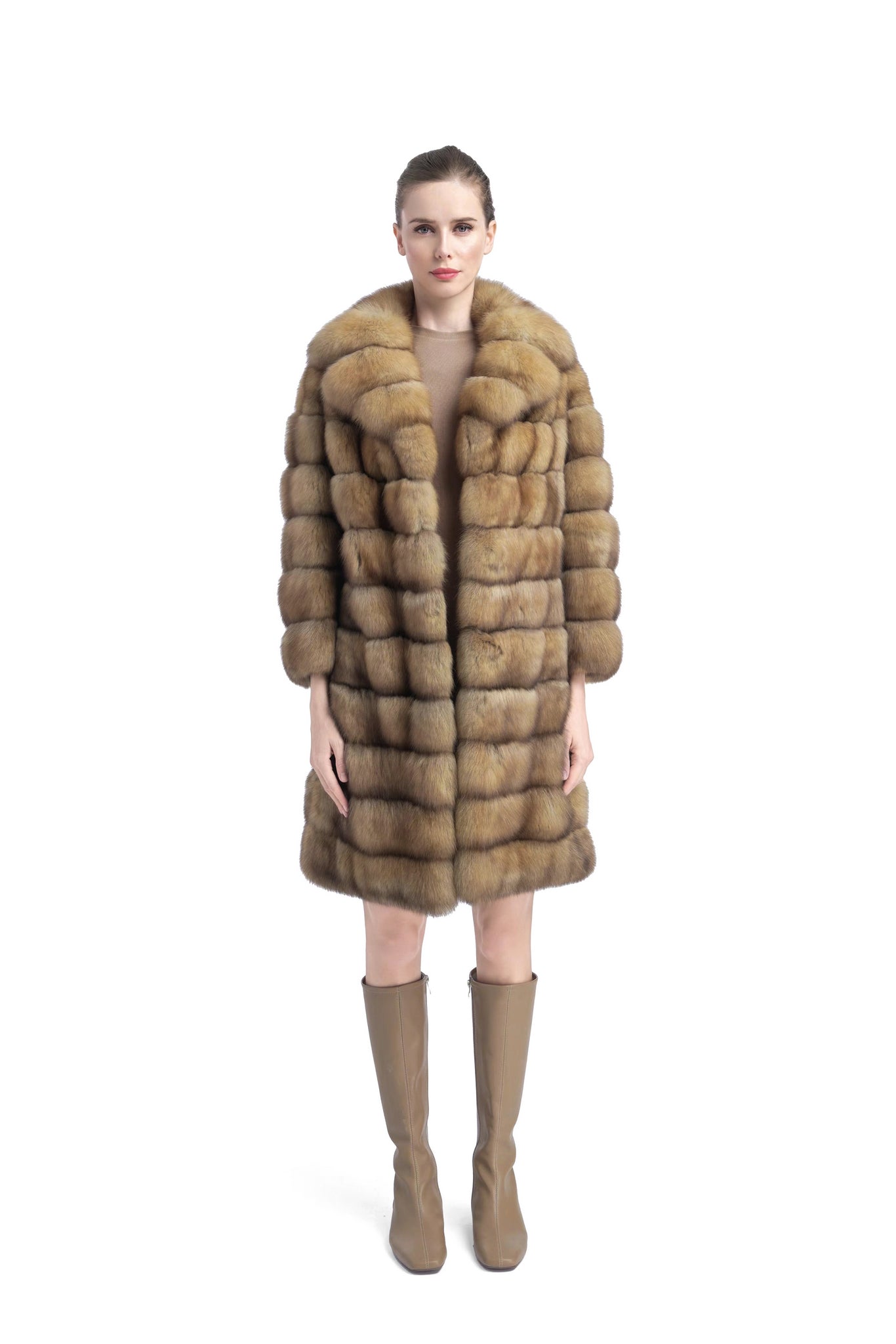 Luxurious Long Sable Fur Coat with Button Closure for Women in Winter Fashion