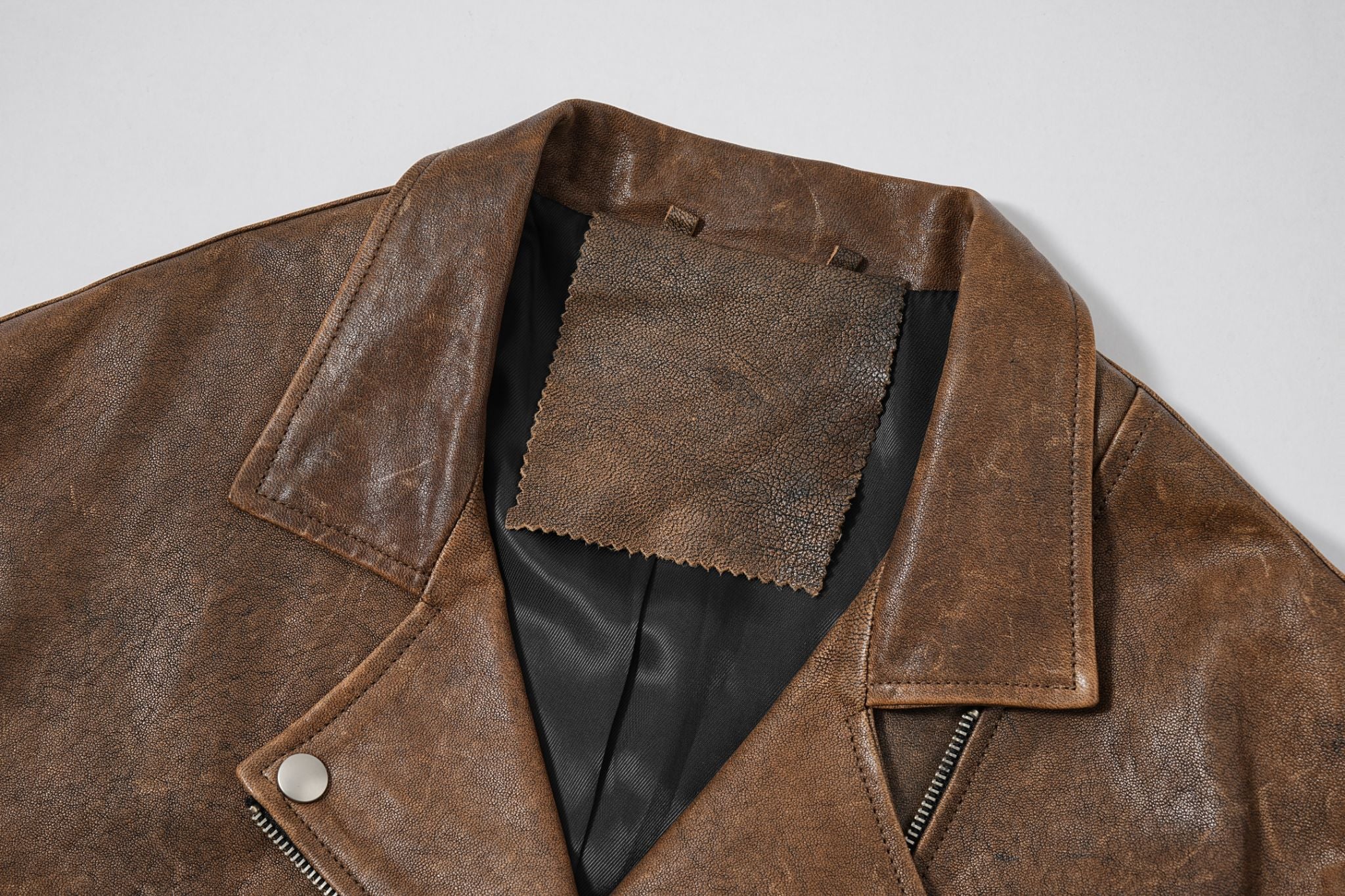 Short Tailored Leather Jacket in Classic Brown