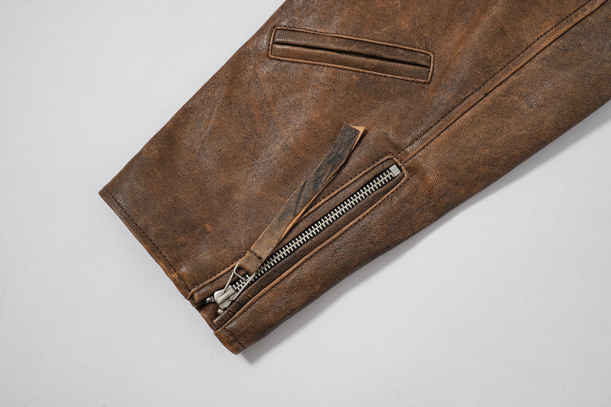 Short Tailored Leather Jacket in Classic Brown