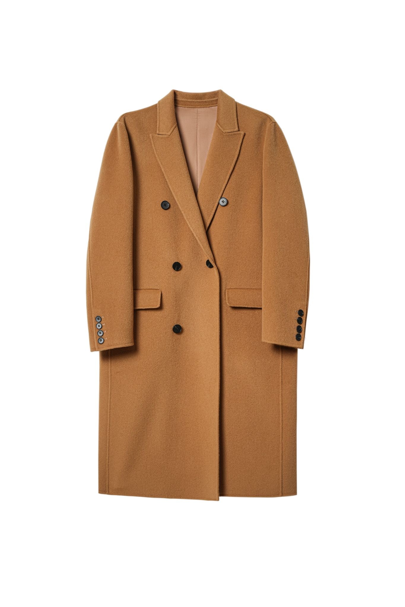 Classic Double-Breasted Cashmere Coat in Camel