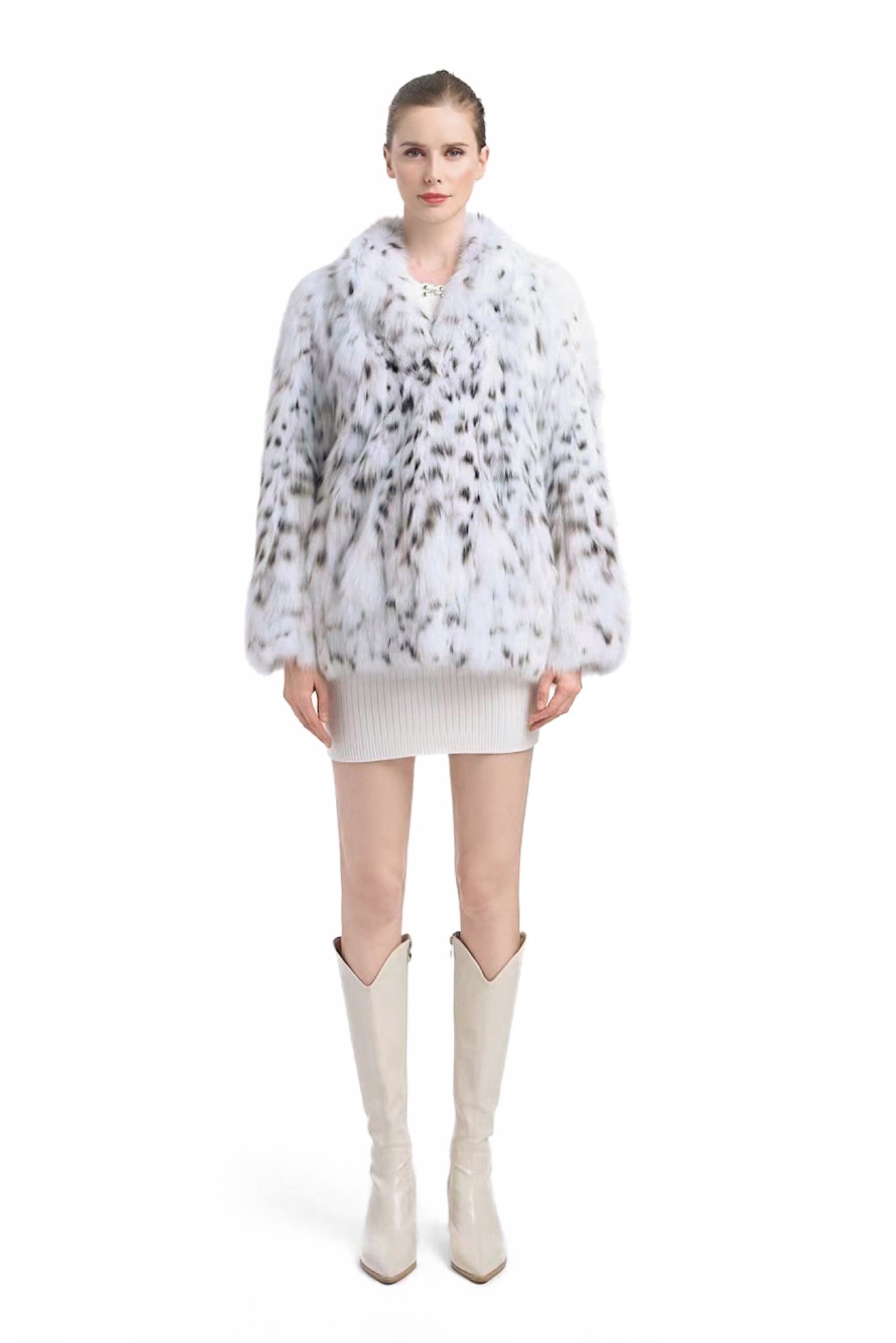 100% Real Pure White Lynx Fur Coat