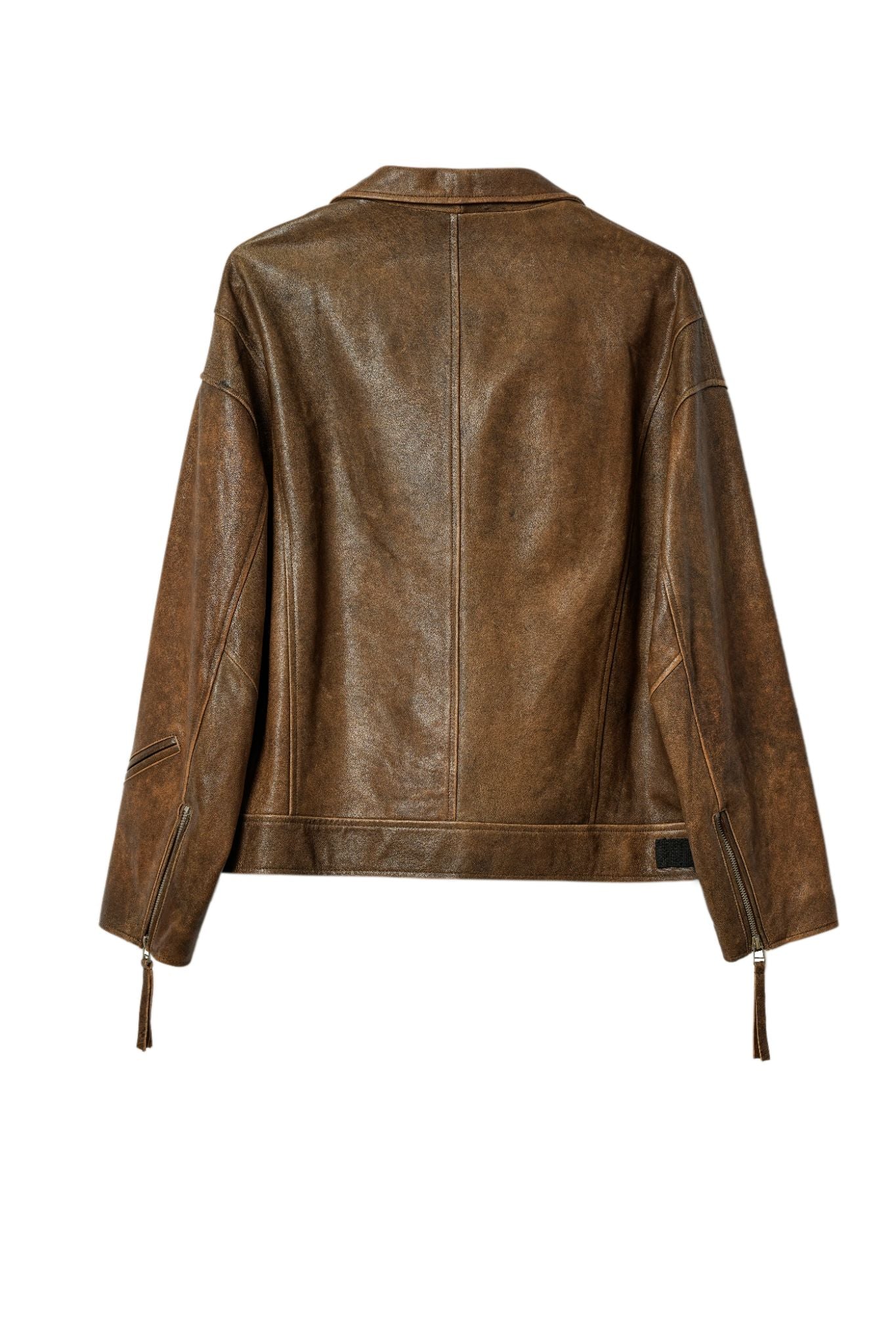 Short Tailored Leather Jacket in Classic Brown