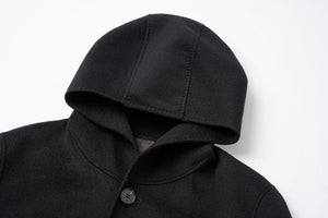 100% Wool Black Hooded Slim Fit Commuter Coat for Women